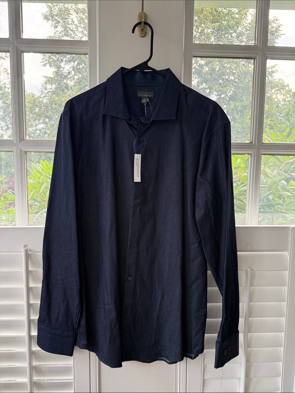 NWT Nordstrom Men's Navy Jean Look Long-Sleeve Button-Up Shirt Large